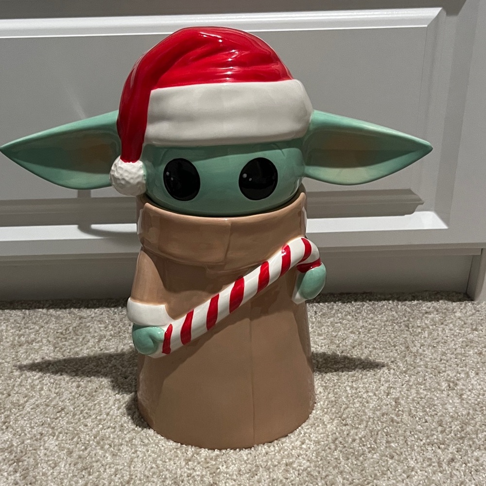 Holiday Baby Yoda Candy Cane Cookie Jar